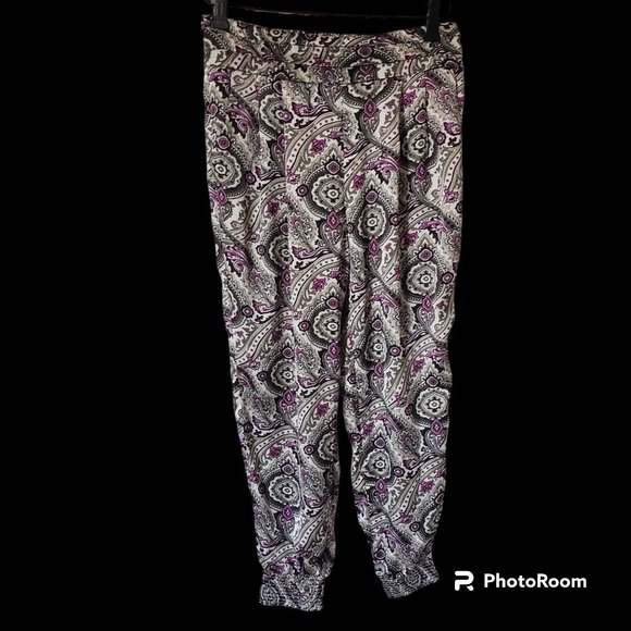 Guess Pants - Guess Los Angeles Boho Harem Pants Medium Black White Purple